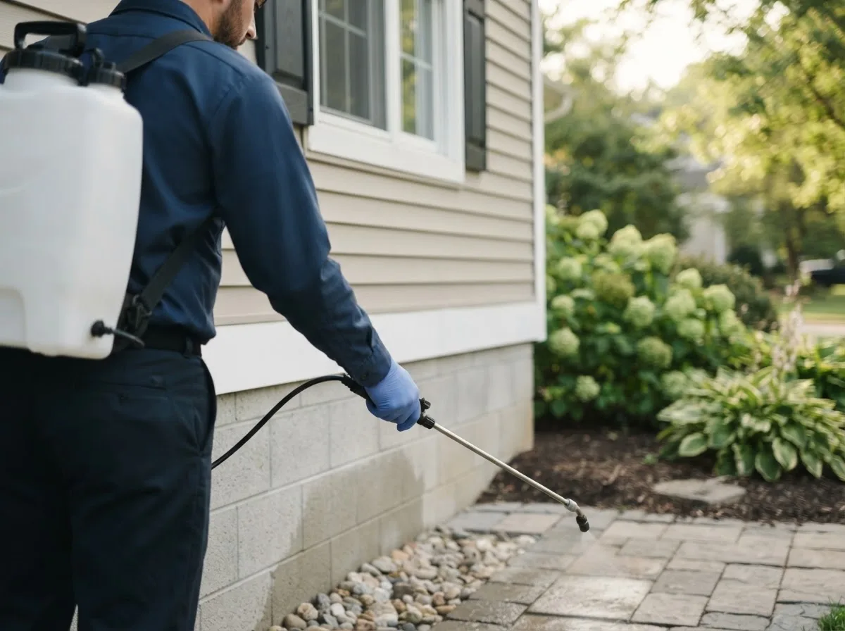 Pest control technician inspecting a home in Chenoa, IL